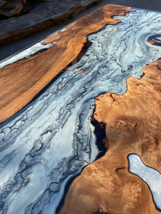 Epoxy Marble Table, Live Edge Table, Custom 72” x 36” Walnut Wood Gray Table, Marble Effect Epoxy Table, Custom for Kimberly H