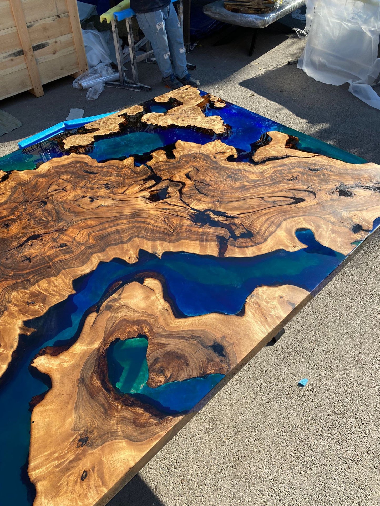 Live Edge Table, Custom 80” x 46” Walnut Blue, Turquoise, Green Table, Epoxy River Table, Epoxy Dining Table, Custom Order  for Yuan Z