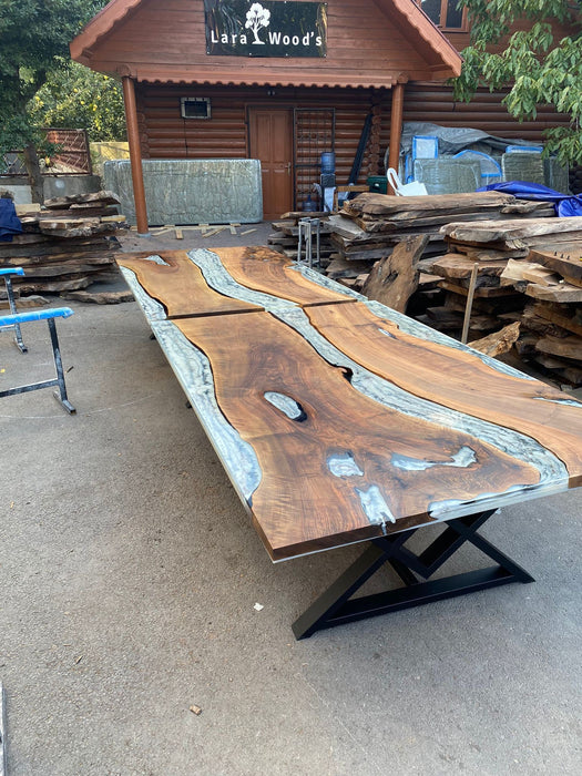 Epoxy Marble Table, Conference Table, Custom 180” x 60” Walnut Wood Gray Marble Table, Epoxy Conference Table, Wooden Table, for Sarah 2