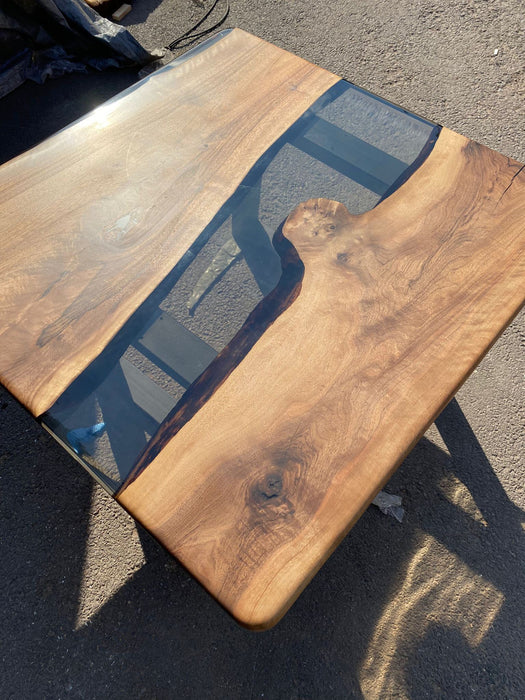 Walnut Dining Table. Epoxy Dining Table, Epoxy Resin Table, Custom 40” x 40” Walnut Smokey Gray Table, Epoxy River Table, Order for Alison A