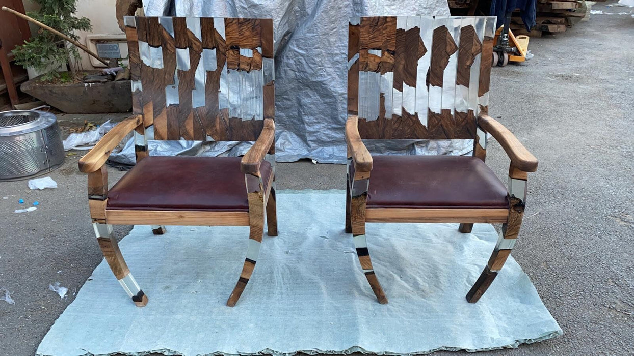 Walnut Epoxy Chair, Handmade Epoxy Resin Dining Room Wooden Chair