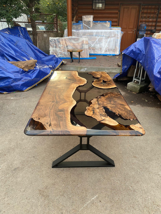 Live Edge Table, Epoxy Dining Table, Epoxy Resin Table, Custom 75” x 40” Walnut Smokey Gray Table, River Dining Table Order for Marie S