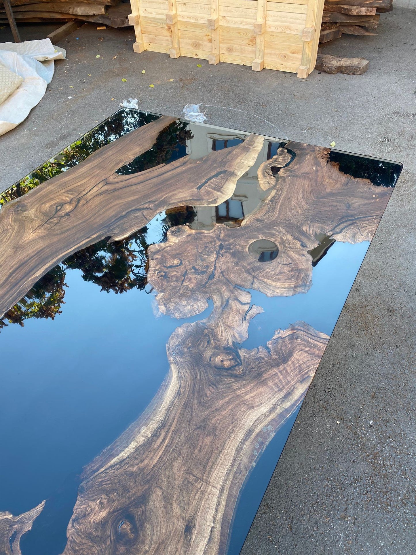 Epoxy Resin Table, Custom 115” x 58” Walnut Black Epoxy Dining Table, Handmade Epoxy Table, Unique Resin Epoxy Table for Meir