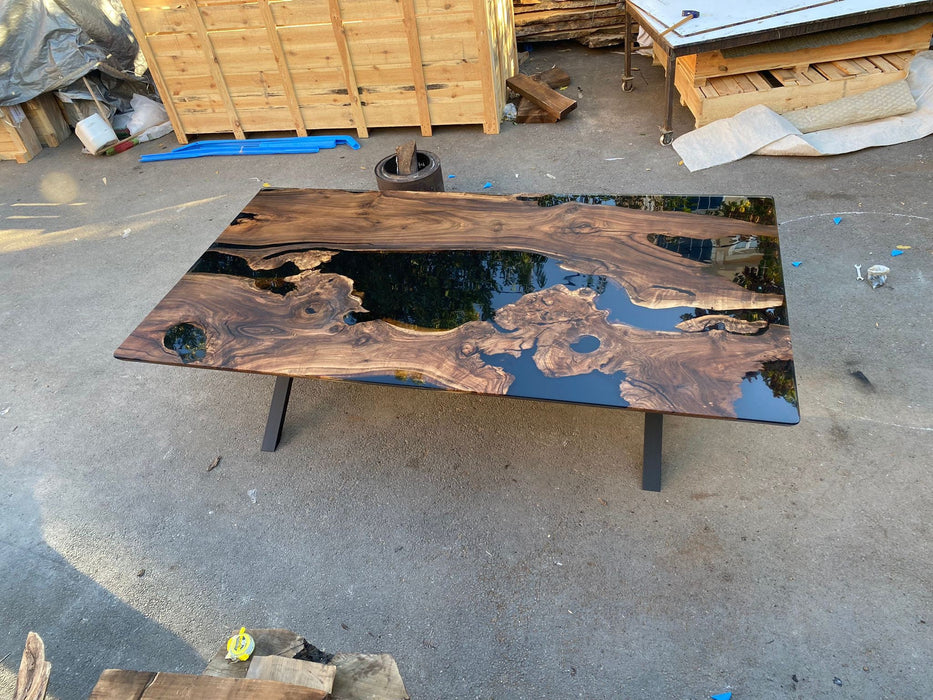 Epoxy Resin Table, Custom 115” x 58” Walnut Black Epoxy Dining Table, Handmade Epoxy Table, Unique Resin Epoxy Table for Meir