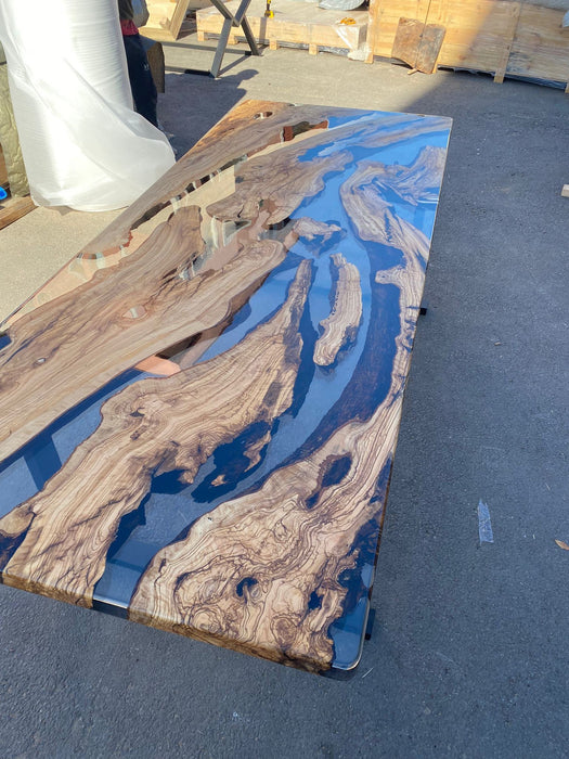 Handmade Epoxy Table, Custom 108” x 42” Olive Wood Table, Clear Epoxy Dining Table, Live Edge Table, Custom Order for Billy P