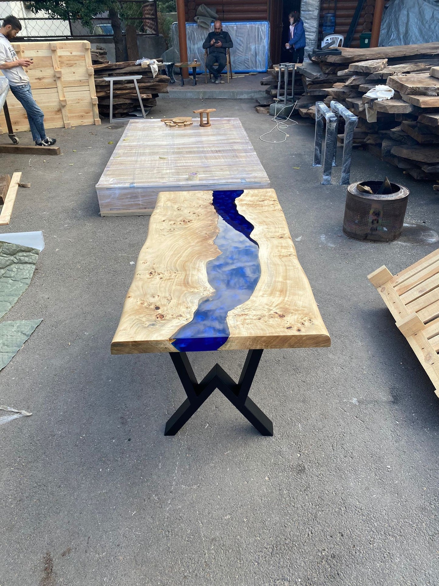 Live Edge Table, Handmade Epoxy Table, Blue Epoxy Table, Custom 54” x 24” Poplar Blue Epoxy Table, Custom Table Order for Maureen