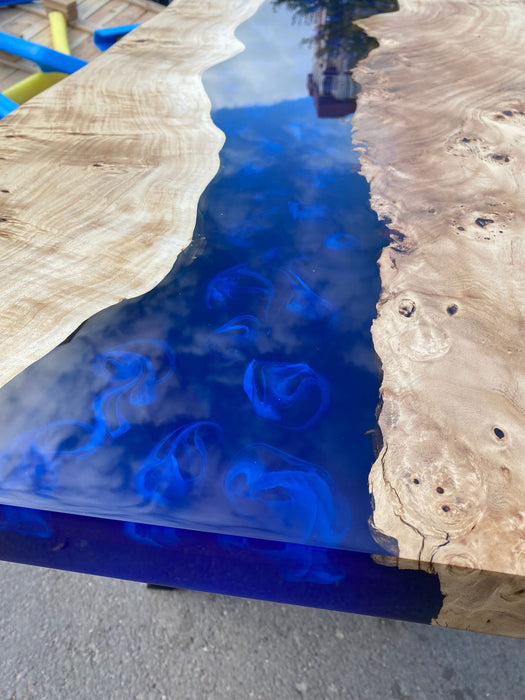 Live Edge Table, Handmade Epoxy Table, Blue Epoxy Table, Custom 54” x 24” Poplar Blue Epoxy Table, Custom Table Order for Maureen