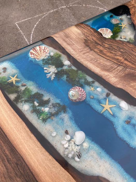 Ocean Table, Epoxy Dining Ocean Table, Custom 96” x 40” Walnut Wood Ocean Aquarium Theme Table, Epoxy River Table, Order for Arif M1