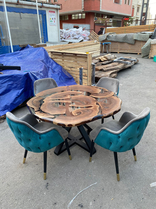 Unique Round Table, Epoxy Coffee Table, Custom 50” Diameter Round Table, Walnut Wood Smokey Gray Table, Epoxy Table, Custom Order for Bella