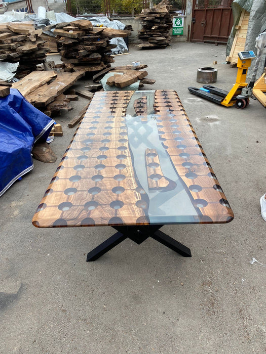Custom Honeycomb Table, Epoxy Dining Table, Epoxy Resin Table, Custom 95” x 40” Walnut Clear Epoxy, Hexagon Honeycomb Table Order for Ryan