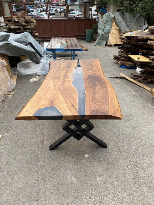 Live Edge Table, Custom 86” x 39” Walnut Smokey Gray Table, Epoxy River Table, Live Edge Dining Table, Custom Order for Tr