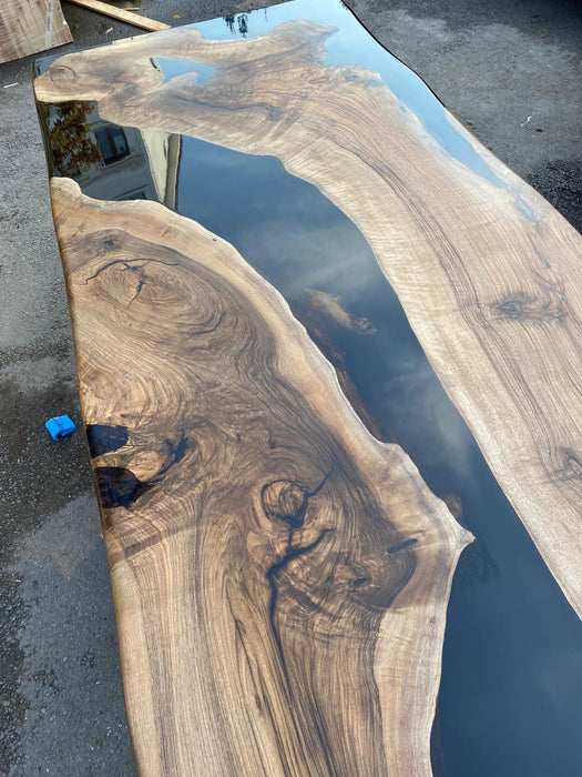 Epoxy Resin Table, Custom 108” x 42” Walnut Black Table, Epoxy Dining Table, Black River Table for Sarah T