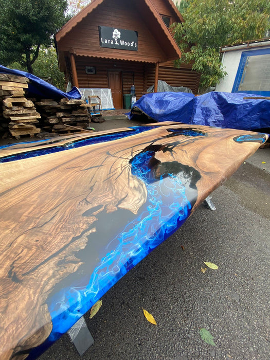 Walnut Dining Table, Custom 78” x 40” Walnut Ocean Blue, Turquoise White Waves Table, Epoxy River Dining Table, Custom Order for Leshea 2