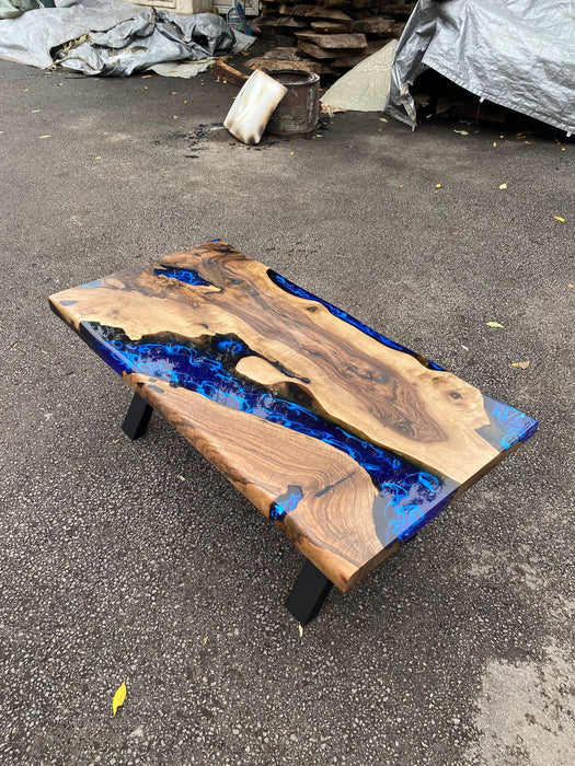 Epoxy Coffee Table, Custom 48” x 24” Walnut Ocean Blue, Turquoise White Waves Table, Epoxy River Table, Order for Leshea 2