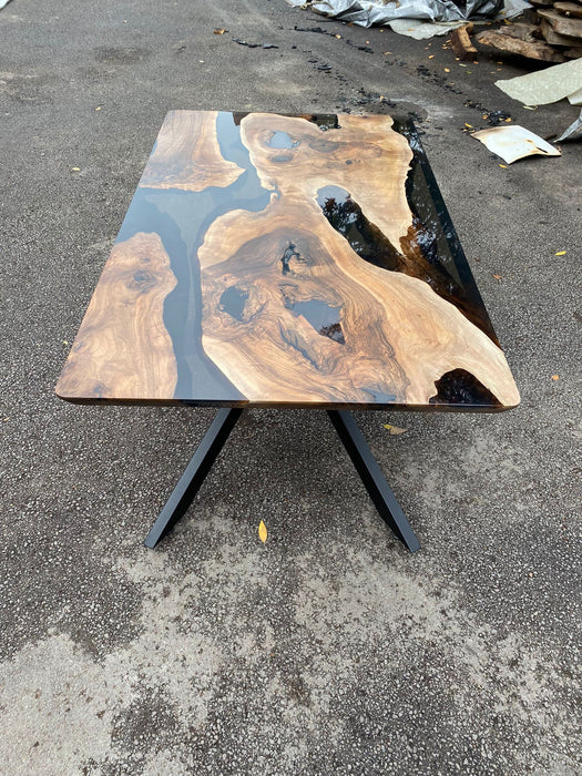 Walnut Dining Table, Epoxy Table, Epoxy Dining Table, Walnut Epoxy River Table, Custom 60” x 36” Walnut Smoke River Table, Order for Yvonne