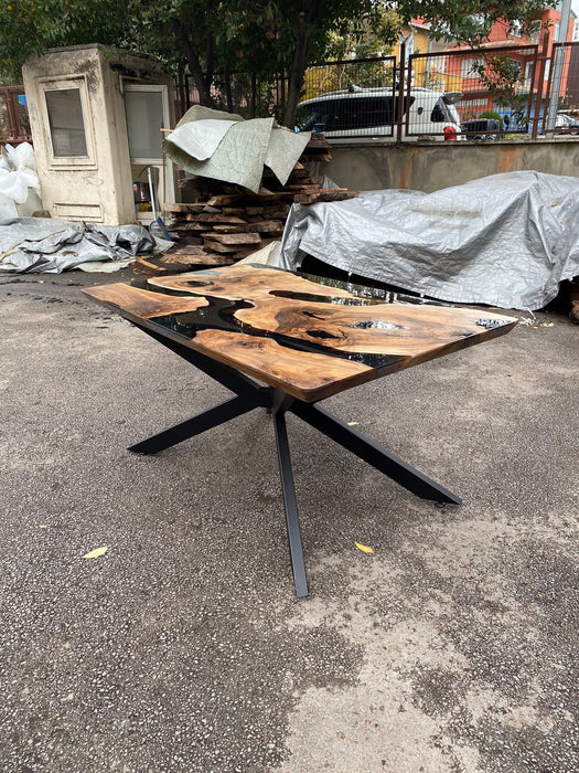 Walnut Dining Table, Epoxy Table, Epoxy Dining Table, Walnut Epoxy River Table, Custom 60” x 36” Walnut Smoke River Table, Order for Yvonne