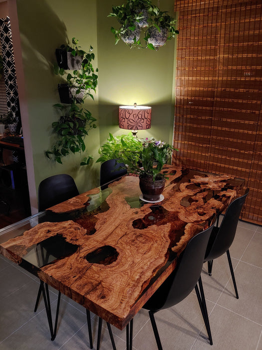 Olive Wood Table, Epoxy Dining Table, Epoxy Resin Table, Custom 60” x 30” Olive Wood Clear Table, Epoxy Dining Table Order for Kelly Z