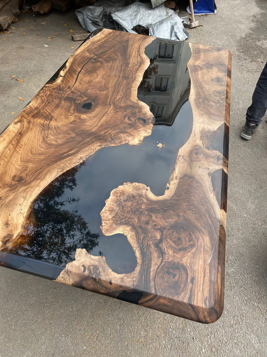 Epoxy Resin River Table, Epoxy Dining Table, Custom 72” x 40” Walnut Black Table, Handmade Epoxy Table Order for Lee D