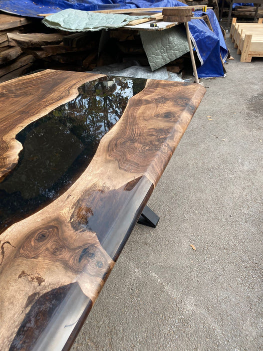 Epoxy Resin River Table, Epoxy Dining Table, Custom 72” x 40” Walnut Black Table, Handmade Epoxy Table Order for Lee D