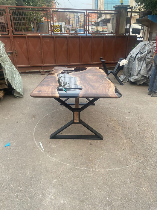 Epoxy Resin River Table, Epoxy Dining Table, Custom 72” x 40” Walnut Black Table, Handmade Epoxy Table Order for Lee D