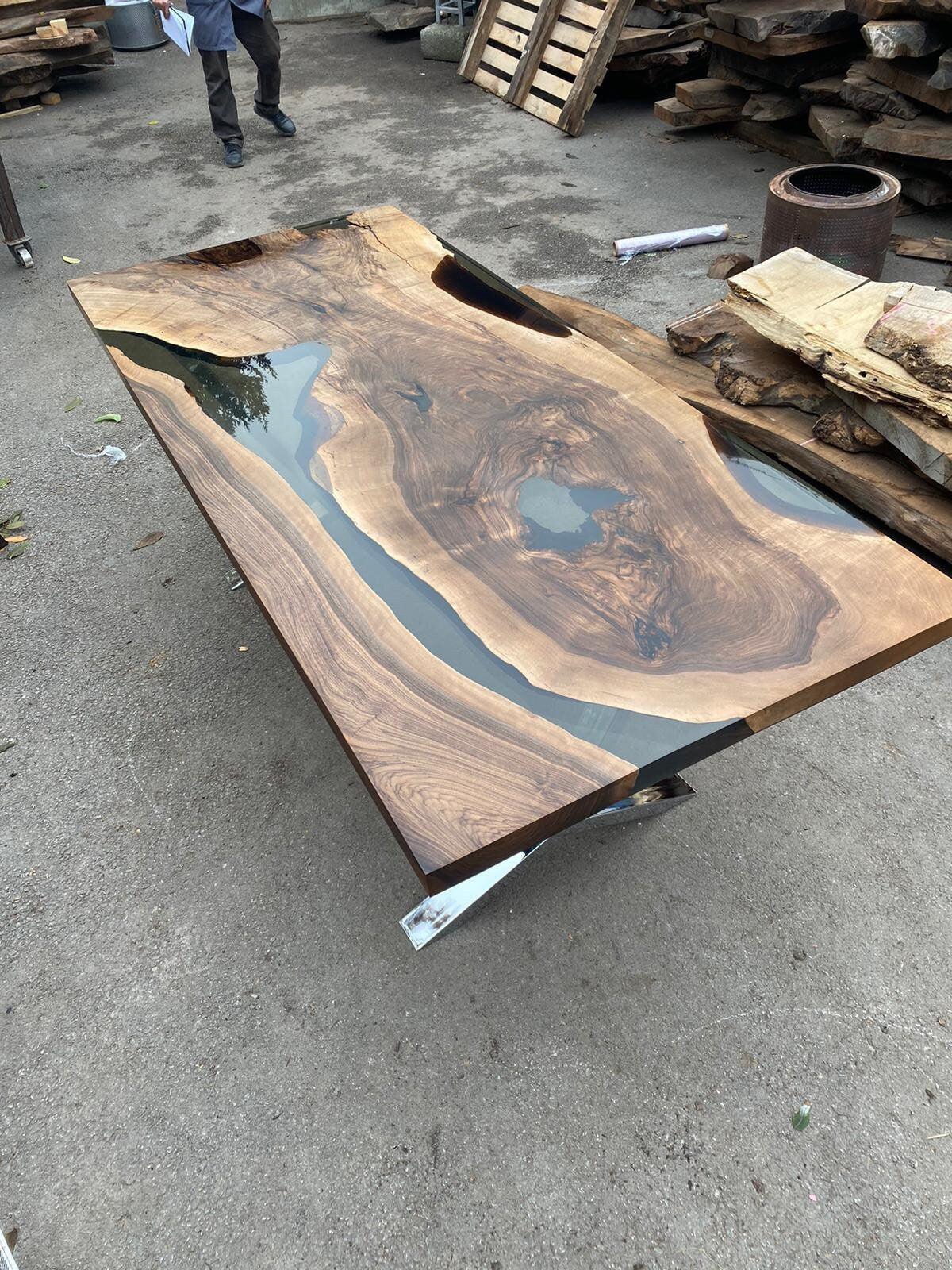 Walnut Dining Table, Epoxy Table, Epoxy Dining Table, Custom 80” x 36” Walnut Smokey Gray Table, Epoxy Dining Table, Order for Felicia 2