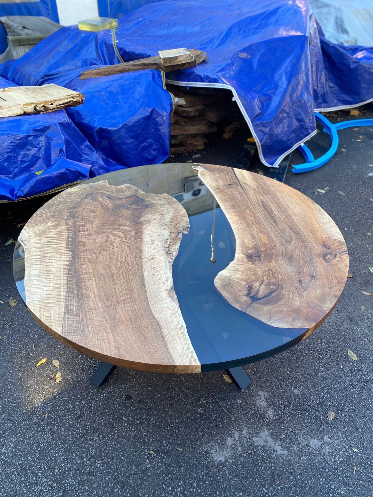 Epoxy Coffee Table, Epoxy Table, Epoxy Dining Table, Custom 64” Diameter Round Table, Walnut Wood Clear Epoxy Table, Order for Leslie E