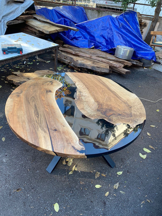 Epoxy Coffee Table, Epoxy Table, Epoxy Dining Table, Custom 64” Diameter Round Table, Walnut Wood Clear Epoxy Table, Order for Leslie E