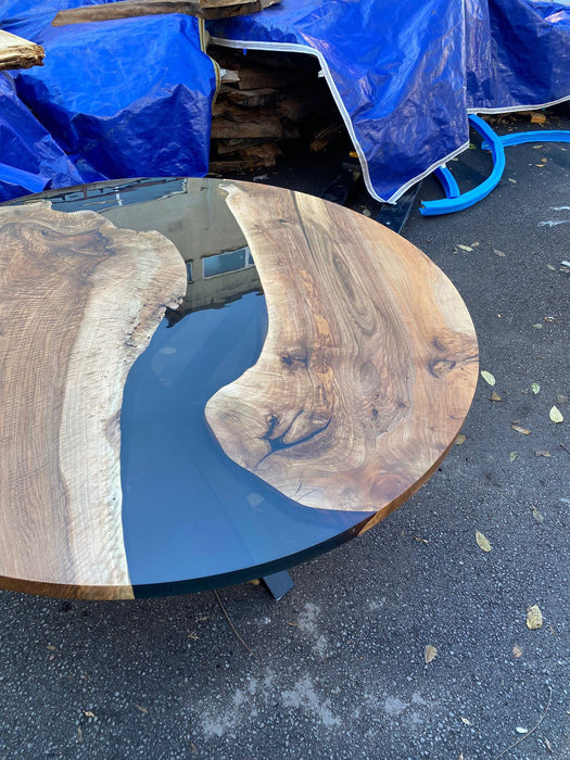 Epoxy Coffee Table, Epoxy Table, Epoxy Dining Table, Custom 64” Diameter Round Table, Walnut Wood Clear Epoxy Table, Order for Leslie E