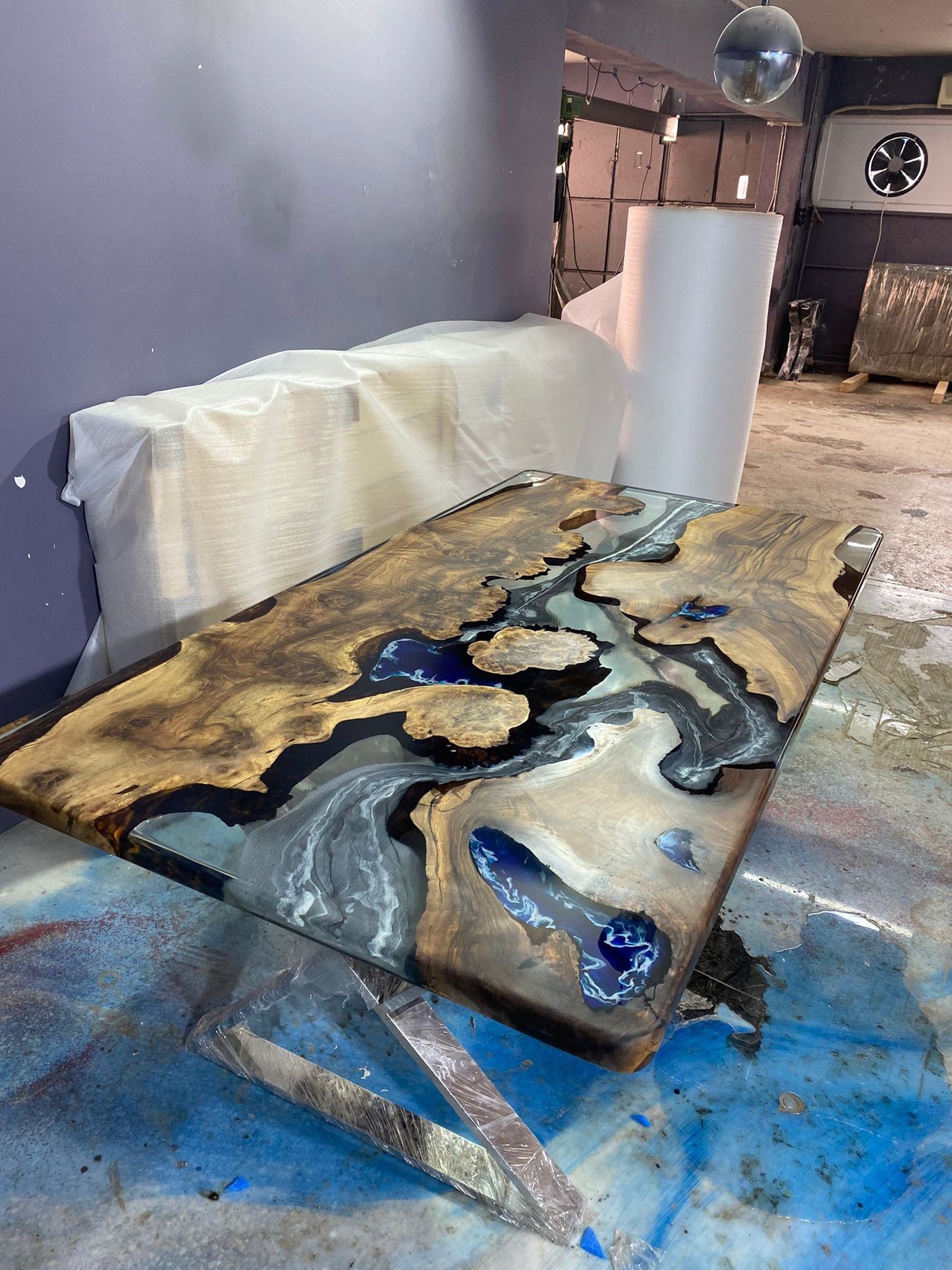 Ocean Table, Aquarium Table, Custom 80” x 42” Walnut Wood Table, Blue Ocean Epoxy Table, River Table, Custom for Javier