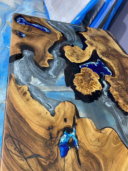 Ocean Table, Aquarium Table, Custom 80” x 42” Walnut Wood Table, Blue Ocean Epoxy Table, River Table, Custom for Javier
