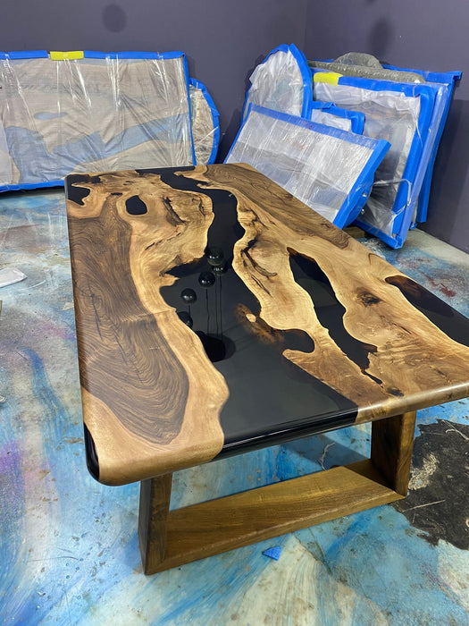 Epoxy Table, Epoxy Dining Table, Custom 78” x 38” Walnut Smokey Gray Table, Epoxy River Table, Live Edge Table, Custom  Order for Andrea F