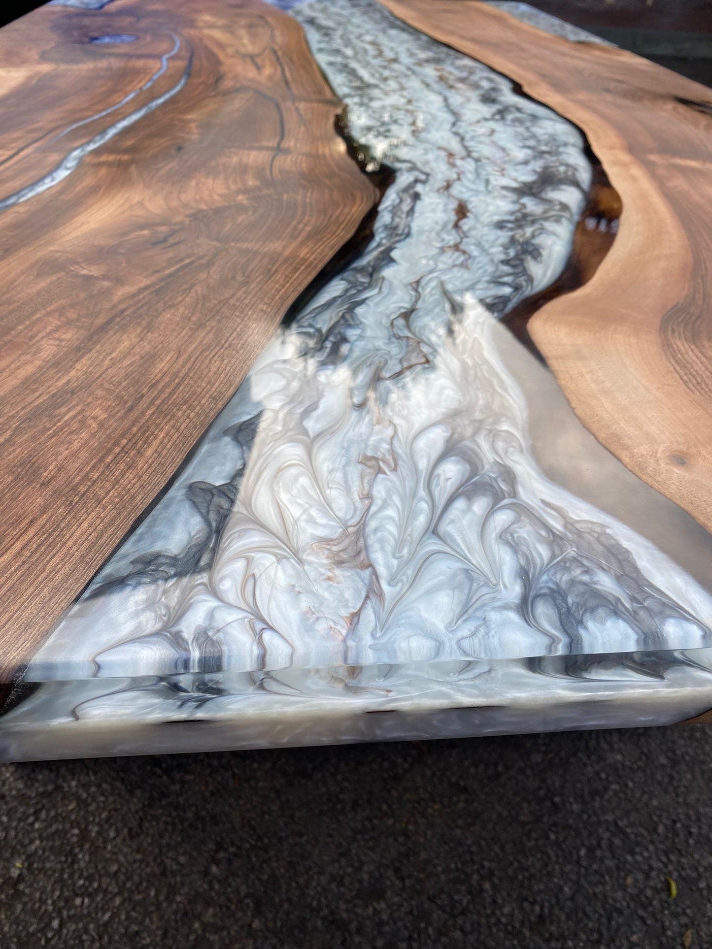 Epoxy Marble Table, Custom 78” x 42” Walnut Wood Gray Marble Affect Table,  Epoxy Table, Live Edge Table, Custom for Amber M