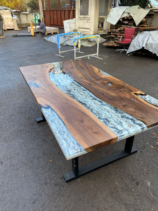 Epoxy Marble Table, Custom 78” x 42” Walnut Wood Gray Marble Affect Table,  Epoxy Table, Live Edge Table, Custom for Amber M