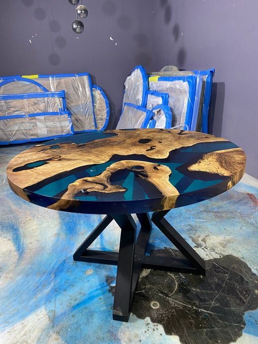 Epoxy Coffee Table, Custom 48” Round Table, Walnut Transparent Turquoise Green Table, Epoxy Dining Table, River Table, Custom for Steve R