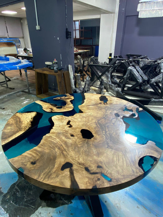 Epoxy Coffee Table, Custom 48” Round Table, Walnut Transparent Turquoise Green Table, Epoxy Dining Table, River Table, Custom for Steve R