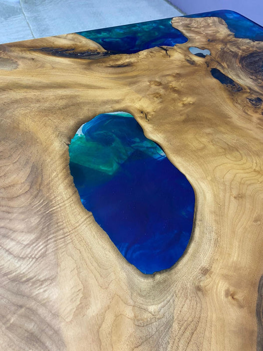 Epoxy Table, Epoxy Dining Table, Walnut Epoxy River Table, Custom 67” x 37” Walnut Blue, Turquoise, Green Epoxy Table, Order for Valerie