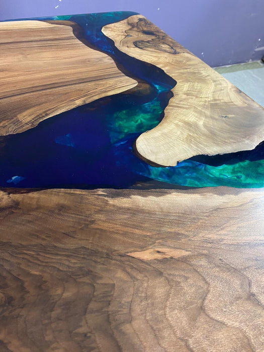 Epoxy Table, Epoxy Dining Table, Walnut Epoxy River Table, Custom 66” x 42” Walnut Blue, Turquoise, Green Epoxy Table, Order for Anne