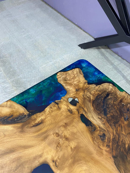 Epoxy Table, Epoxy Dining Table, Walnut Epoxy River Table, Custom 66” x 42” Walnut Blue, Turquoise, Green Epoxy Table, Order for Anne