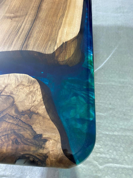 Epoxy Table, Epoxy Dining Table, Walnut Epoxy River Table, Custom 66” x 42” Walnut Blue, Turquoise, Green Epoxy Table, Order for Anne