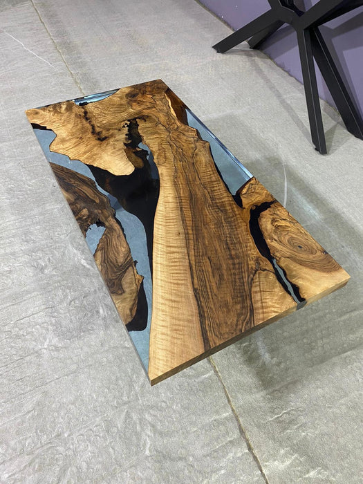 Epoxy Coffee Table, River Table, Live Edge Table, Custom 48” x 24” Walnut Transparent Light Sky Blue, Epoxy River Table Order for Kristie 4