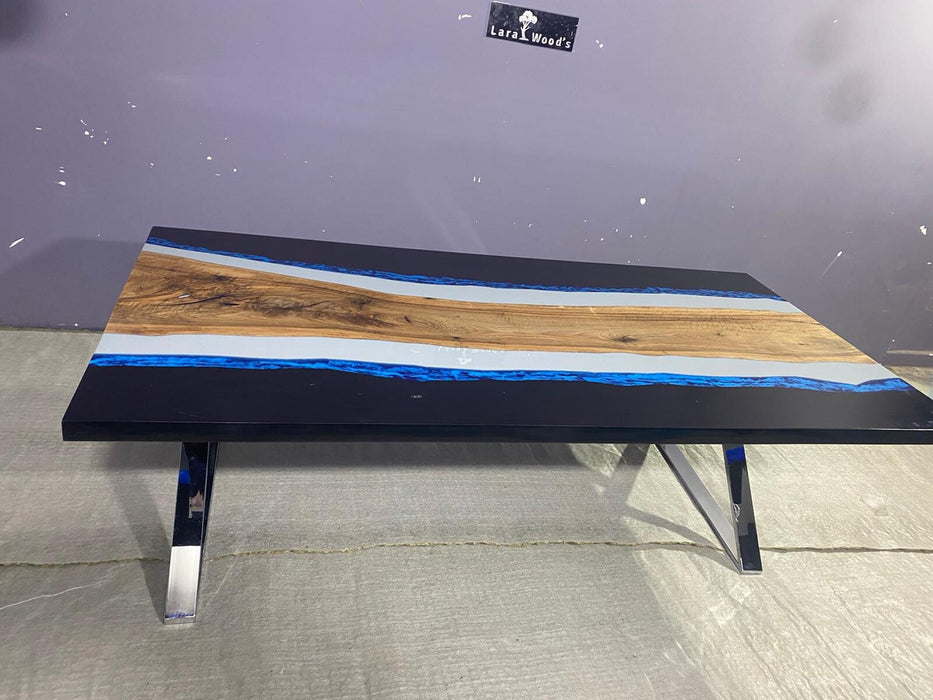 Epoxy Resin Table, Custom 96” x 40" Walnut Table, Light Gray, Blue and Black Epoxy Table, Custom Order for Christine