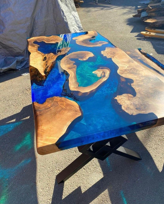 Live Edge Table, Epoxy Dining Table, Epoxy Resin Table, Custom 72” x 36” Walnut Blue, Turquoise, Green Table, Epoxy Dining Table for Nikita