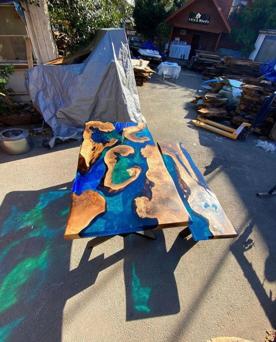 Live Edge Table, Epoxy Dining Table, Epoxy Resin Table, Custom 72” x 36” Walnut Blue, Turquoise, Green Table, Epoxy Dining Table for Nikita