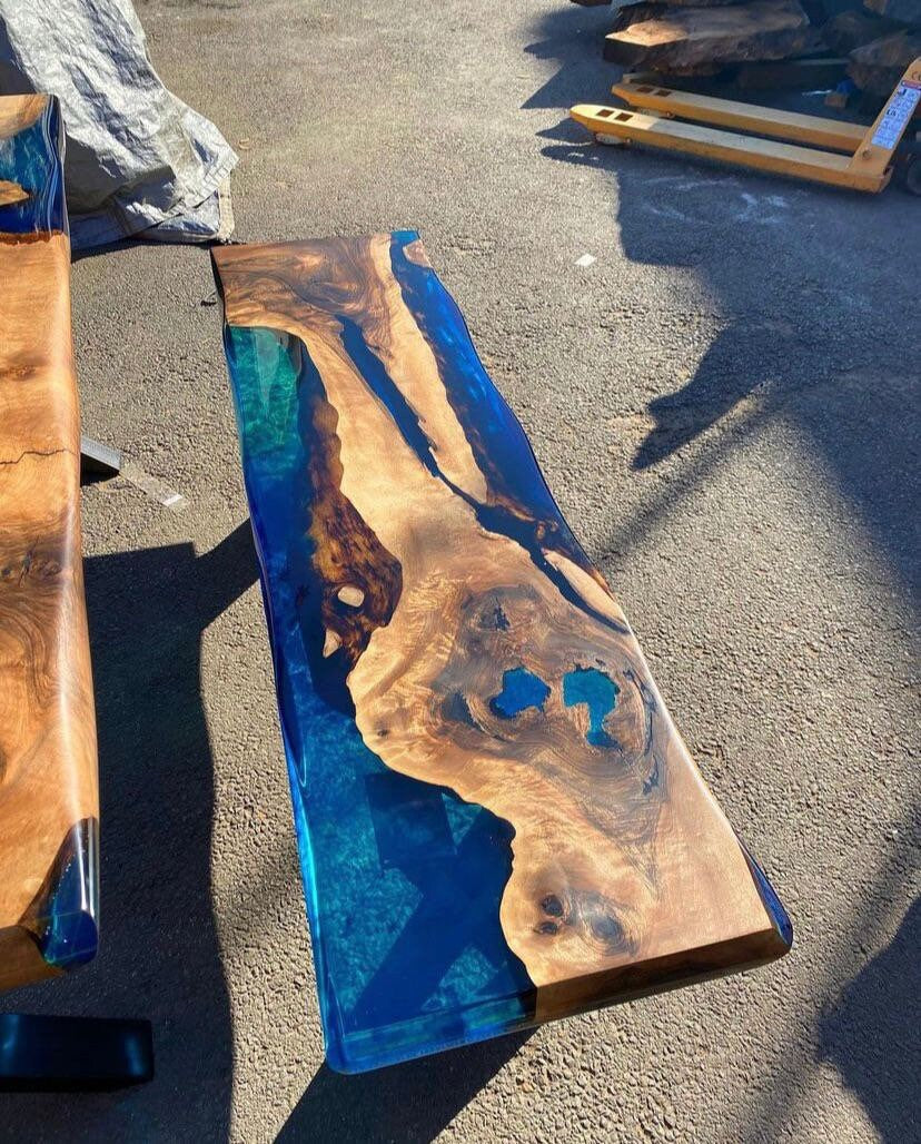 Live Edge Table, Epoxy Dining Table, Epoxy Resin Table, Custom 72” x 36” Walnut Blue, Turquoise, Green Table, Epoxy Dining Table for Nikita