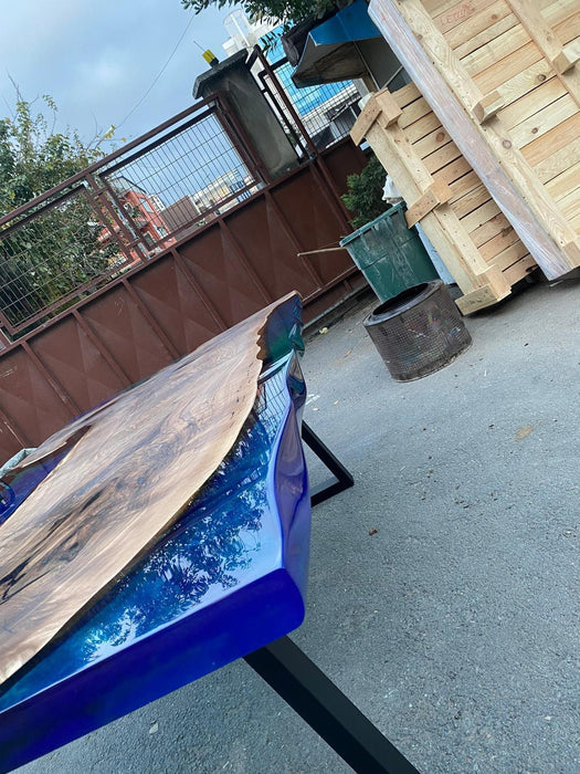 Handmade Epoxy Table, Epoxy Dining Table, Epoxy Resin Table, Custom 90” x 50” Walnut Blue, Turquoise, Green Epoxy Dining Table for Suzanne V