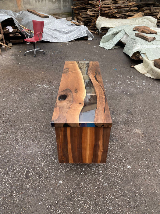 Custom Epoxy Console, 55” x 19” x 32” Walnut Wood Epoxy Resin Open Credenza, Walnut Epoxy Epoxy Credenza, Dining Room Sideboard for Mary G