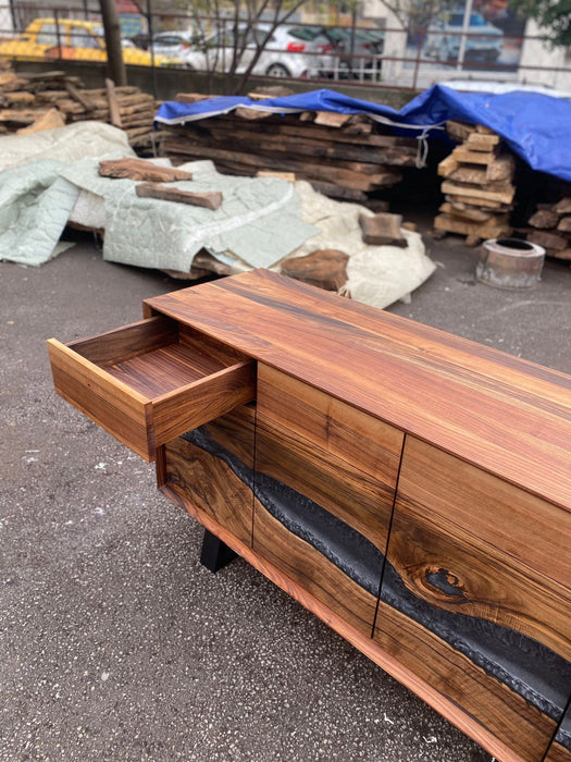 Made to Order Custom Credenza, 72” x 20” x 36” Wood Gray Epoxy Resin Credenza, Walnut Epoxy Credenza, Epoxy Buffet for Sarah