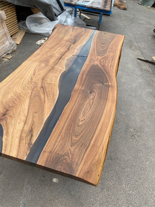 Live Edge Table, Custom 86” x 39” Walnut Smokey Gray Table, Epoxy River Table, Live Edge Dining Table, Custom Order for Tr