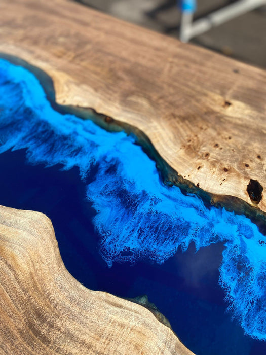 Epoxy Table, Epoxy Dining Table, Custom 155cm x 80cm Poplar Wood Table, Ocean Blue Table, Epoxy River Table, Live Edge Table, Order for Si