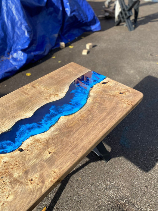 Epoxy Table, Epoxy Dining Table, Custom 155cm x 80cm Poplar Wood Table, Ocean Blue Table, Epoxy River Table, Live Edge Table, Order for Si